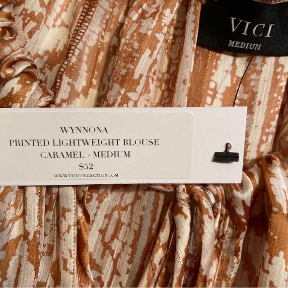 NWT VICI Collection Sheer Blouse Top Size M Medium Caramel Tie Front  WYNNONA - Picture 8 of 12